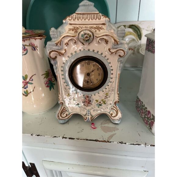 Antique Other - Antique Ansonia Clock Co Porcelain Mantel Clock